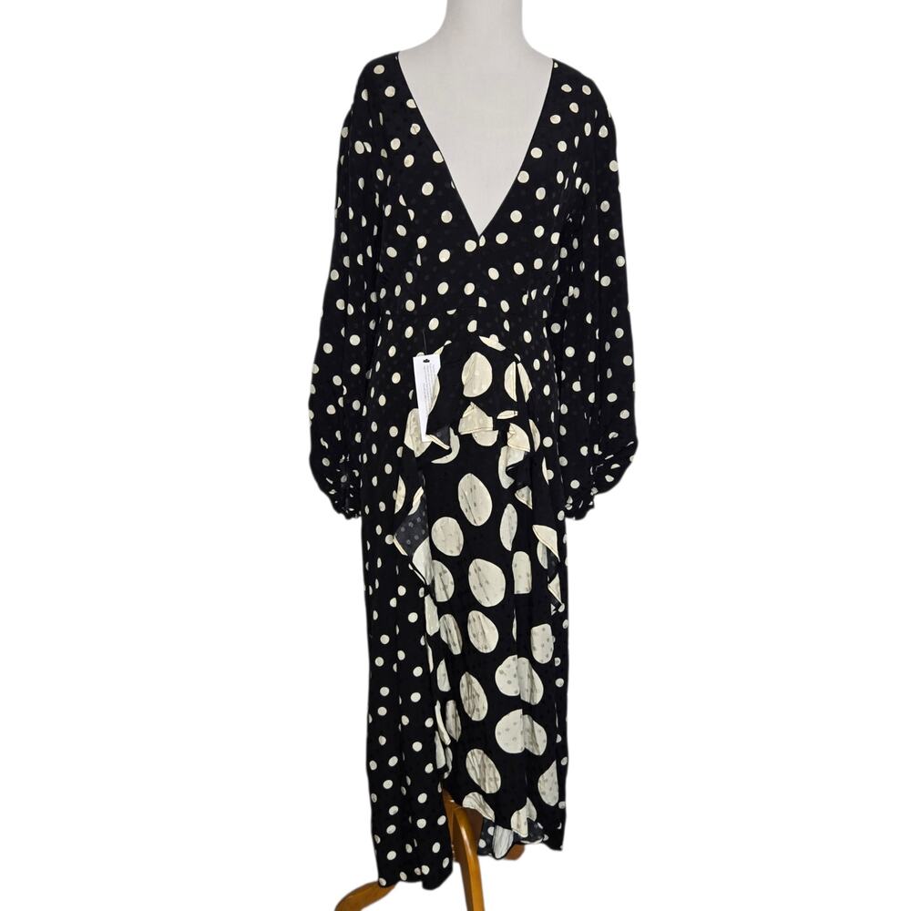 NWT Topshop Avant Garde Dress Polka Dot Plunging Maxi Mixed Dot Graphic Women 8 - Picture 2 of 14